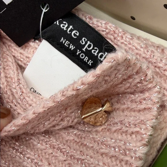 Kate Spade Blush Pink Metallic Rib Scarf & Hat Set